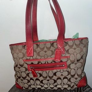Coach Signature Jacquard Leather Tote